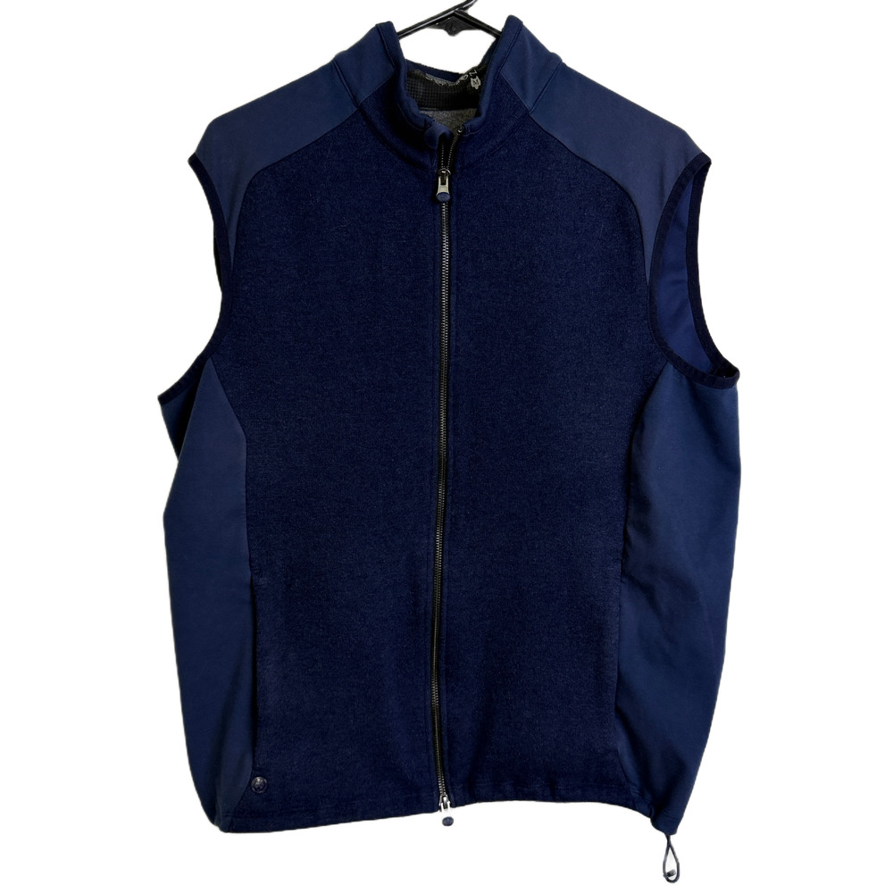 Greyson Sequoia Sweater Vest Mens Medium Blue Full Zip Golf Outdoors Wool Blend